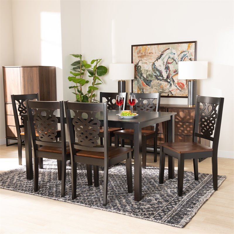 Baxton Studio Luisa Two-Tone Brown Finished Wood 7-Piece Dining Set