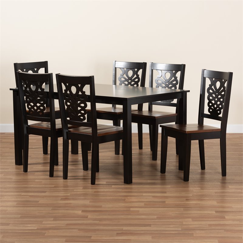 Baxton Studio Luisa Two-Tone Brown Finished Wood 7-Piece Dining Set