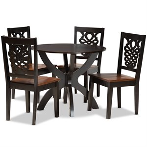 Baxton Studio Wanda Two-Tone Brown Finished Wood 5-Piece Dining Set