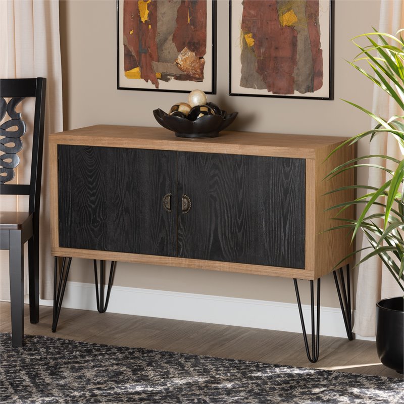 Baxton Studio Denali Brown and Black Finished Wood and Metal Storage Cabinet