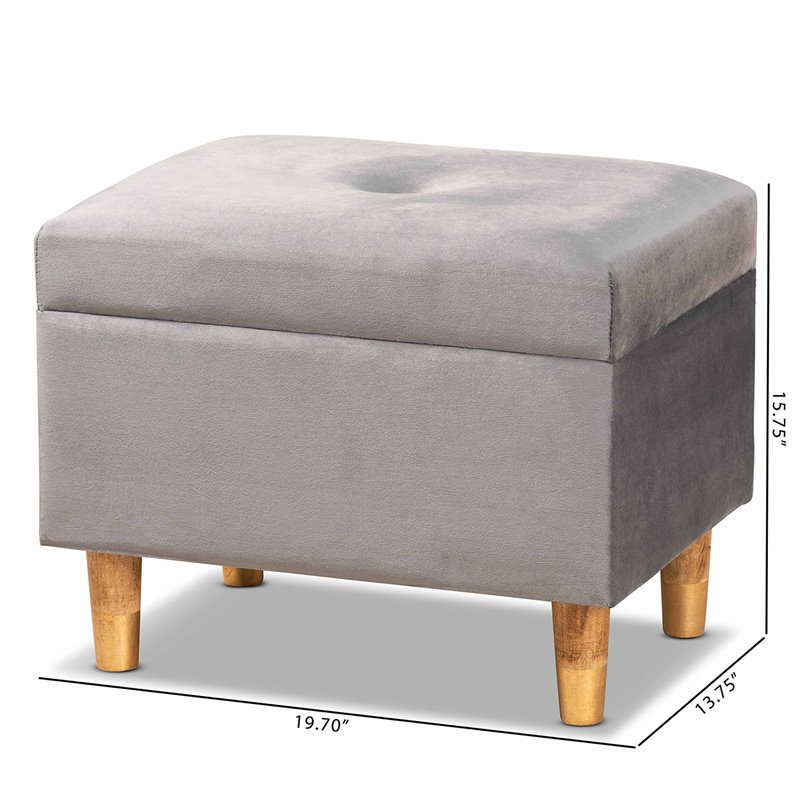 Baxton Studio Elias Grey Velvet and Brown Finished Wood Storage Ottoman