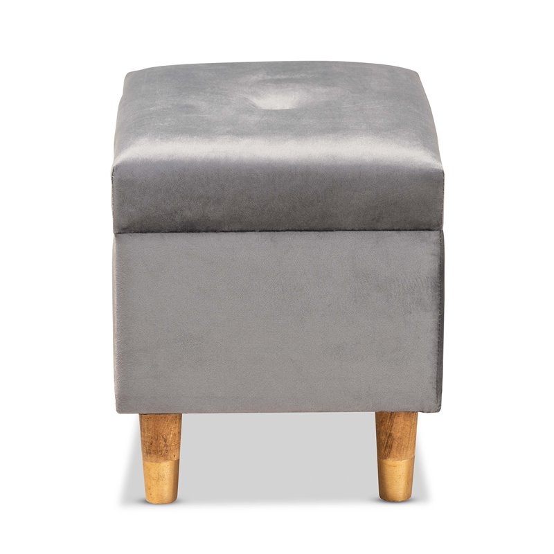 Baxton Studio Elias Grey Velvet and Brown Finished Wood Storage Ottoman