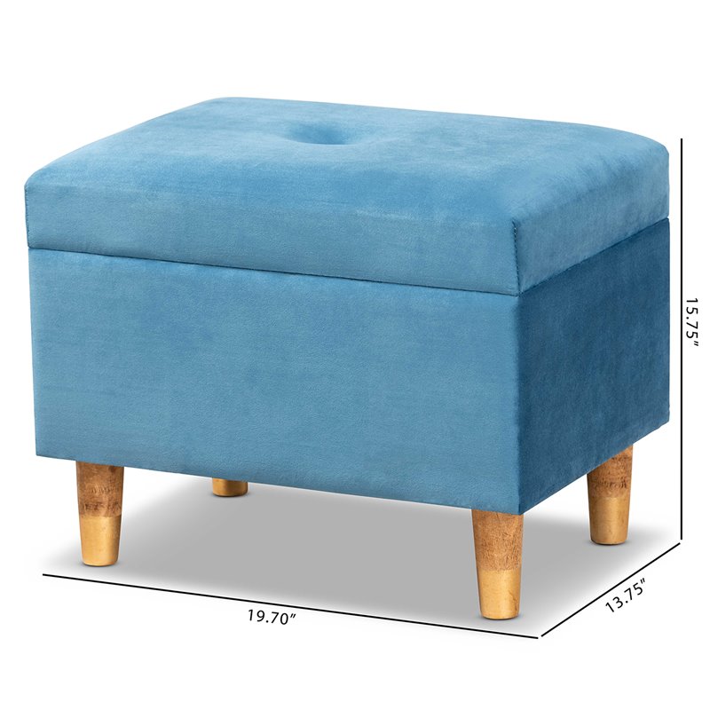 Baxton Studio Elias Sky Blue Velvet and Brown Finished Wood Storage Ottoman