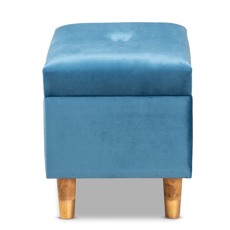 Baxton Studio Elias Sky Blue Velvet and Brown Finished Wood Storage Ottoman