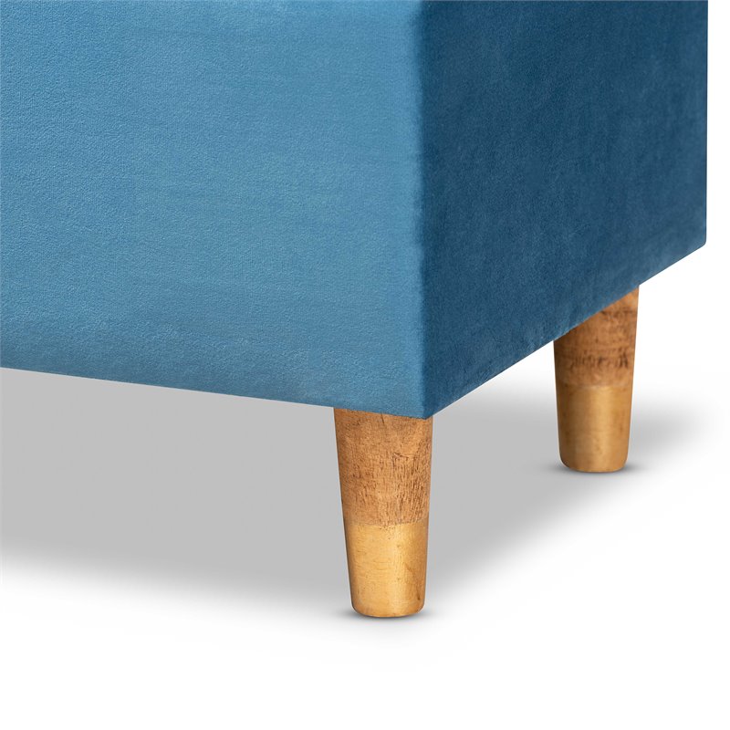Baxton Studio Elias Sky Blue Velvet and Brown Finished Wood Storage Ottoman