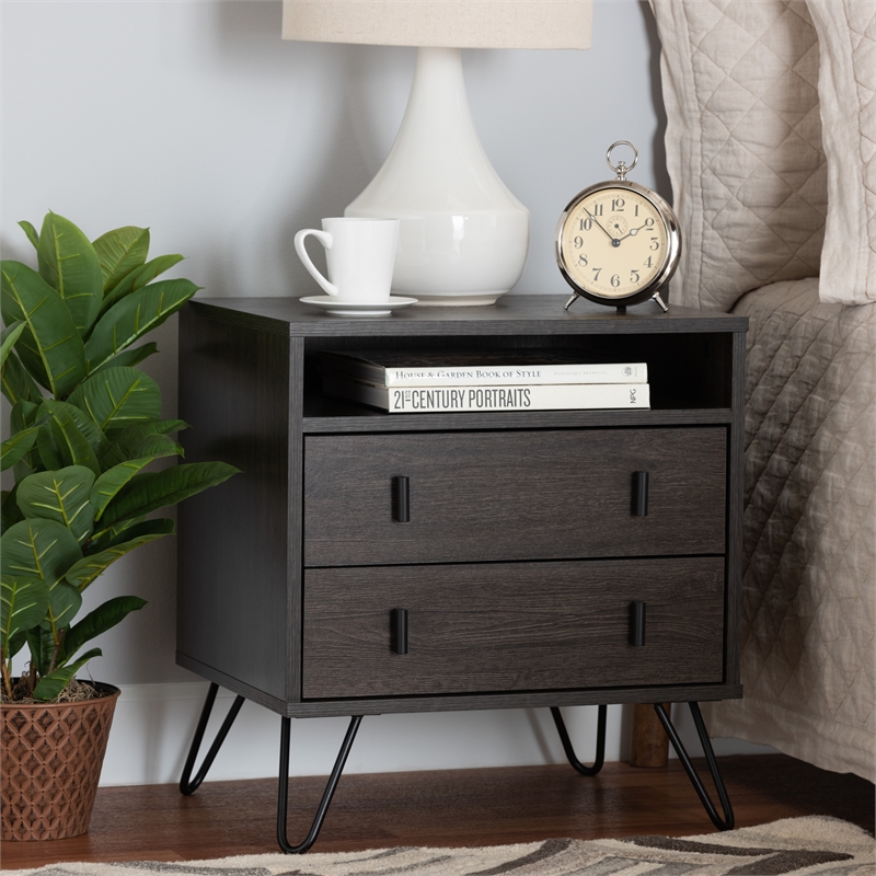 Baxton Studio Glover Brown Finished Metal 2-Drawer Nightstand