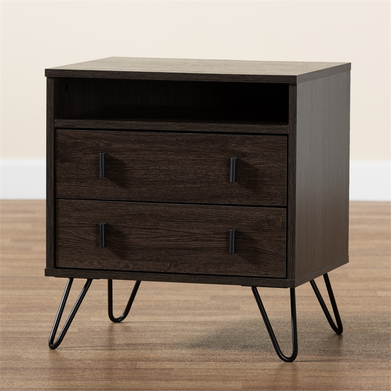 Baxton Studio Glover Brown Finished Metal 2-Drawer Nightstand