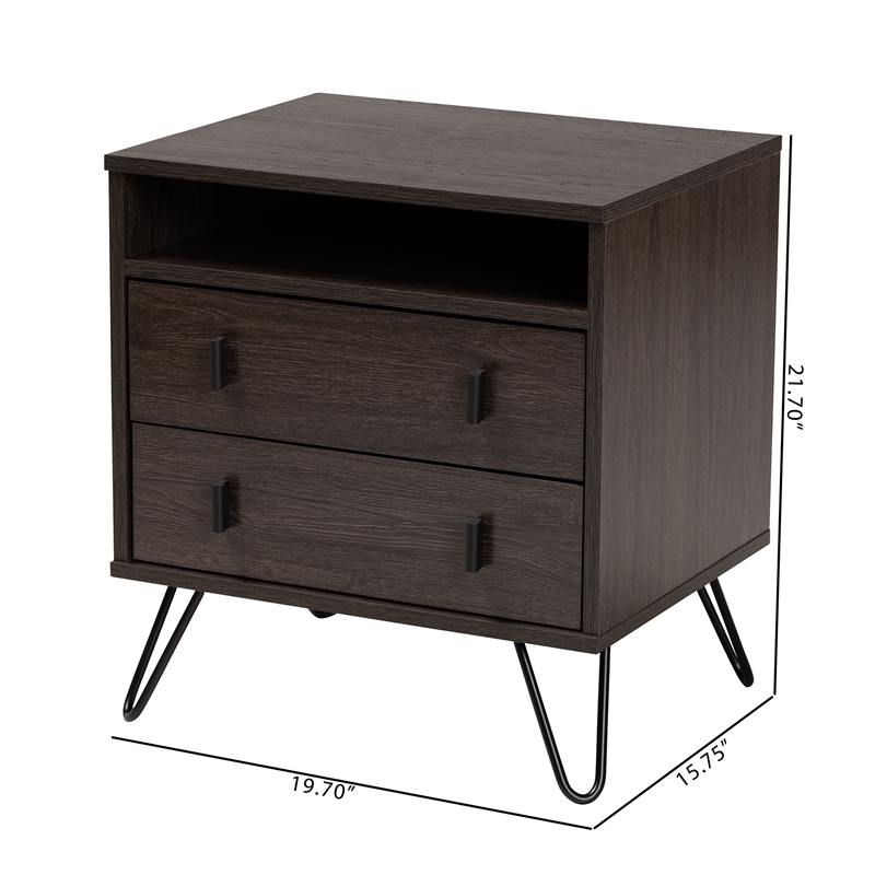 Baxton Studio Glover Brown Finished Metal 2-Drawer Nightstand