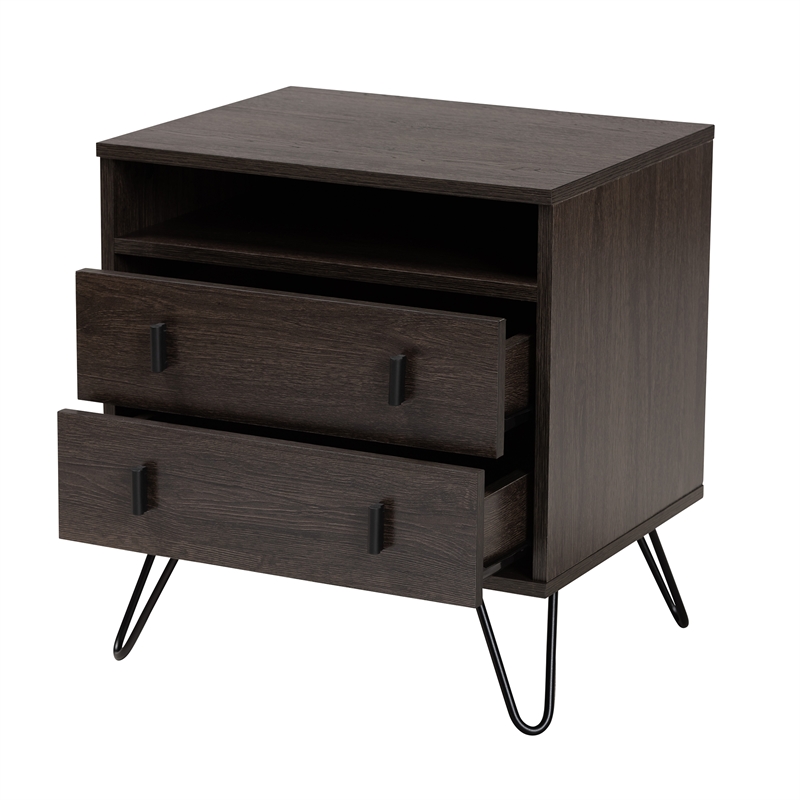 Baxton Studio Glover Brown Finished Metal 2-Drawer Nightstand
