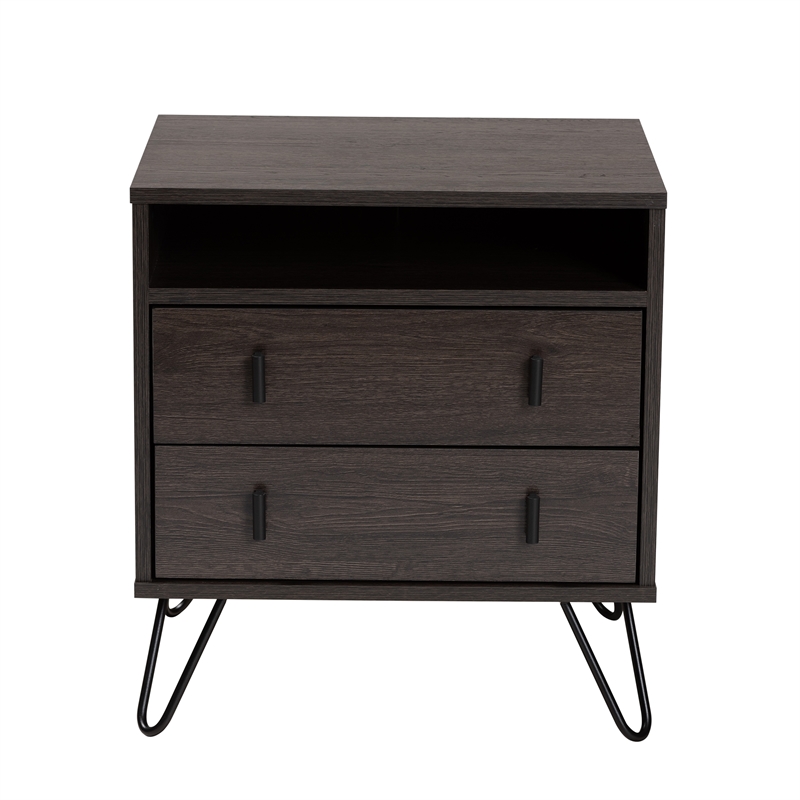 Baxton Studio Glover Brown Finished Metal 2-Drawer Nightstand