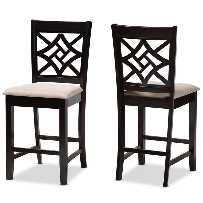 Baxton Studio Nicolette Sand Dark Brown Finished Wood 2-Piece Counter Stool Set