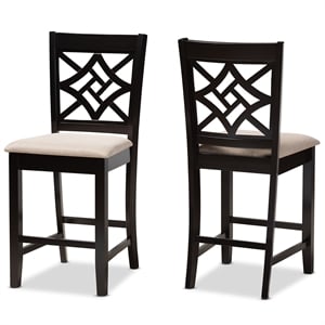 Baxton Studio Nicolette Sand Dark Brown Finished Wood 2-Piece Counter Stool Set