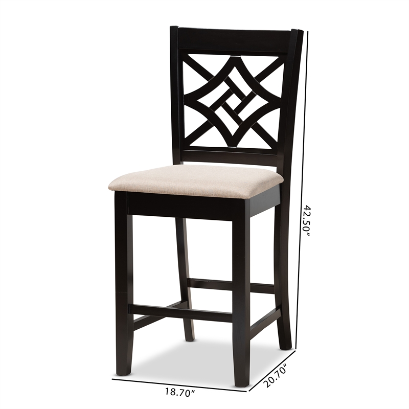 Baxton Studio Nicolette Sand Dark Brown Finished Wood 2-Piece Counter Stool Set