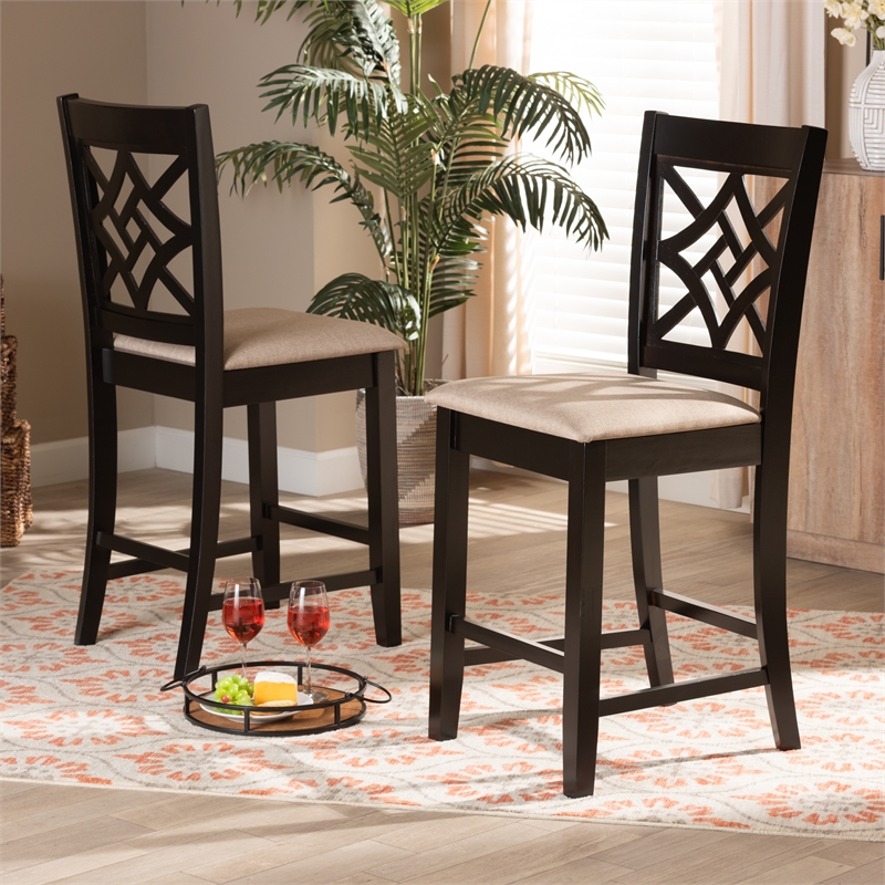 Baxton Studio Nicolette Sand Dark Brown Finished Wood 2-Piece Counter Stool Set