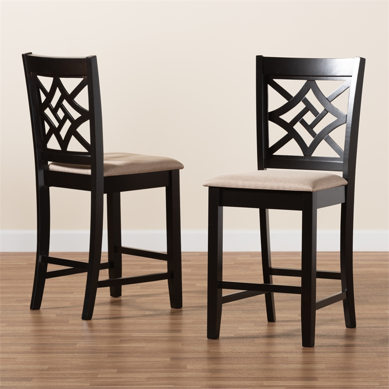 Baxton Studio Nicolette Sand Dark Brown Finished Wood 2-Piece Counter Stool Set