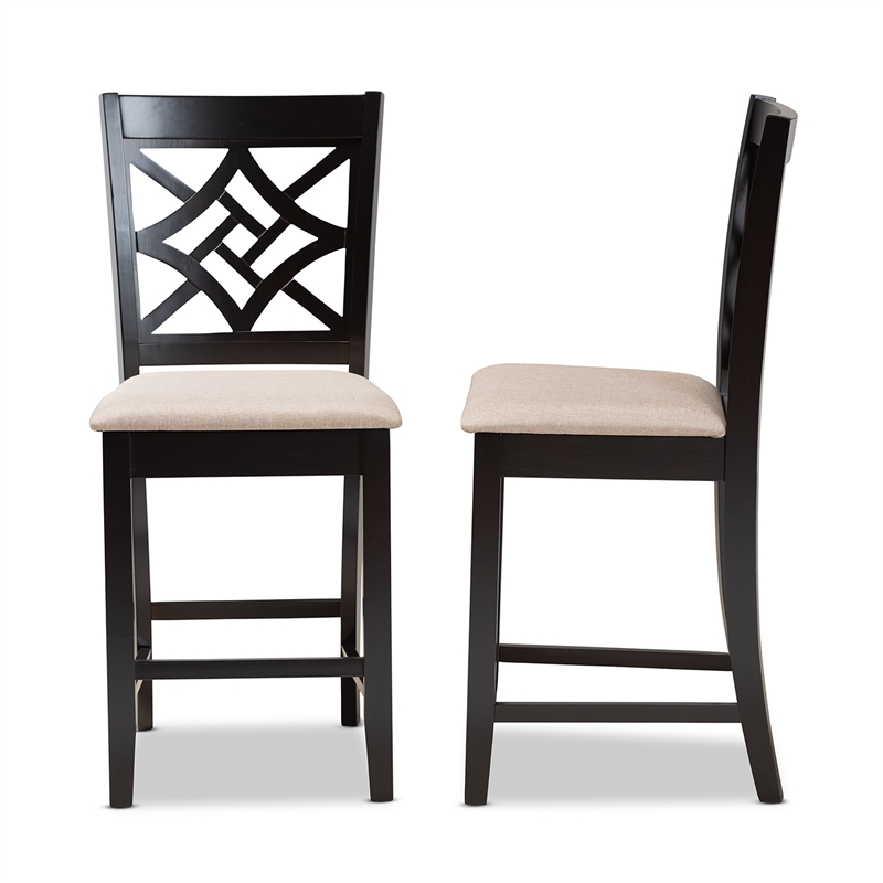 Baxton Studio Nicolette Sand Dark Brown Finished Wood 2-Piece Counter Stool Set