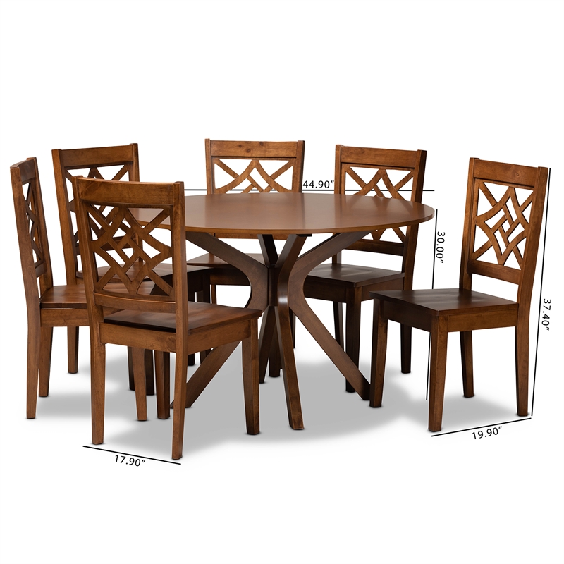 Baxton Studio Miela Walnut Brown Finished Wood 7-Piece Dining Set