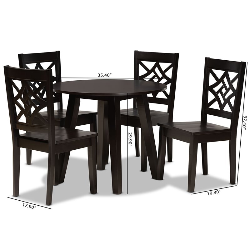 Baxton Studio Rava Dark Brown Finished Wood 5-Piece Dining Set