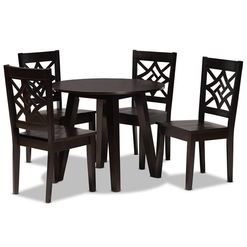 Baxton Studio Rava Dark Brown Finished Wood 5-Piece Dining Set