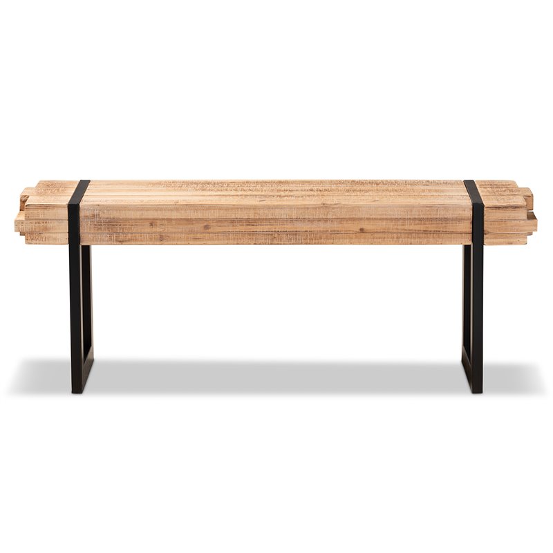 Baxton Studio Henson Brown Finished Wood and Black Finished Metal Bench