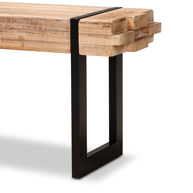 Baxton Studio Henson Brown Finished Wood and Black Finished Metal Bench