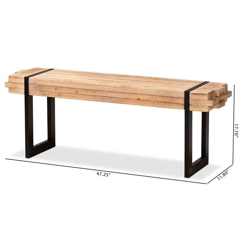 Baxton Studio Henson Brown Finished Wood and Black Finished Metal Bench