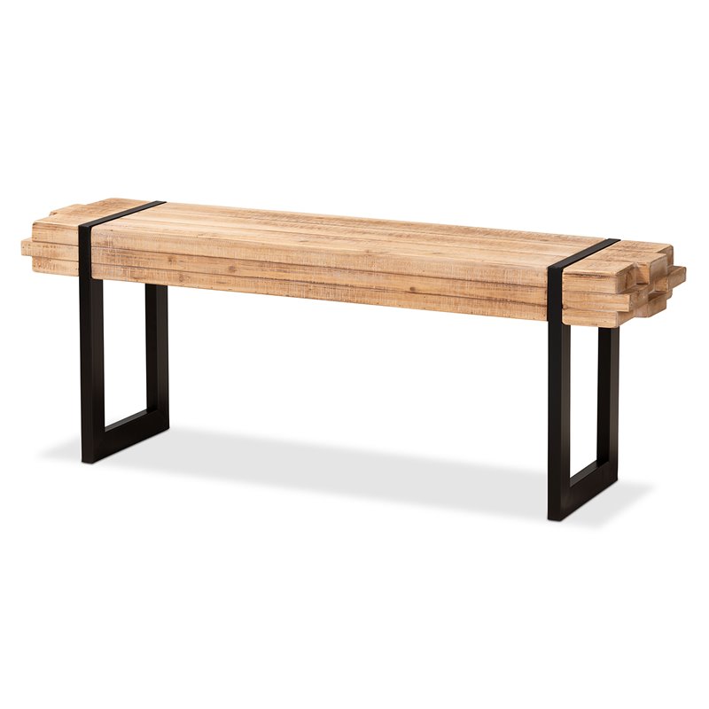 Baxton Studio Henson Brown Finished Wood and Black Finished Metal Bench