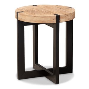 Baxton Studio Horace Brown Finished Wood and Black Finished Metal End Table