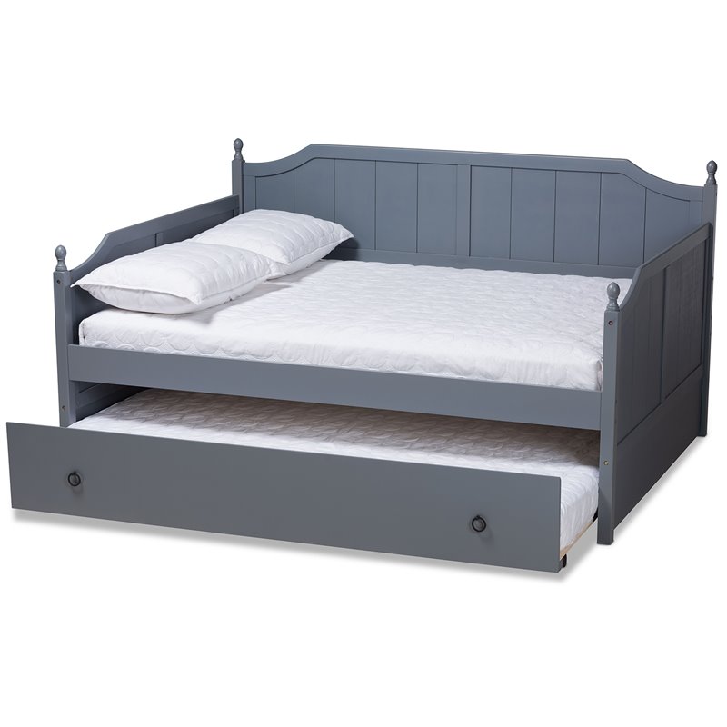 Baxton Studio Millie Cottage Grey Finished Wood Full Size Daybed with Trundle