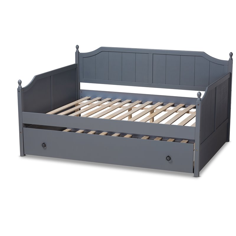 Baxton Studio Millie Cottage Grey Finished Wood Full Size Daybed with Trundle