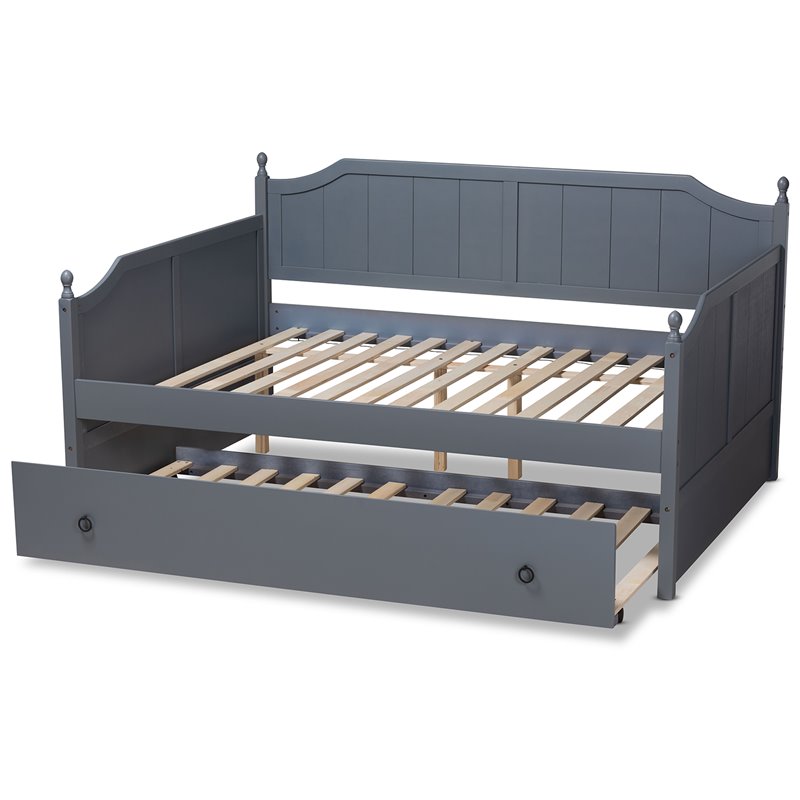 Baxton Studio Millie Cottage Grey Finished Wood Full Size Daybed with Trundle