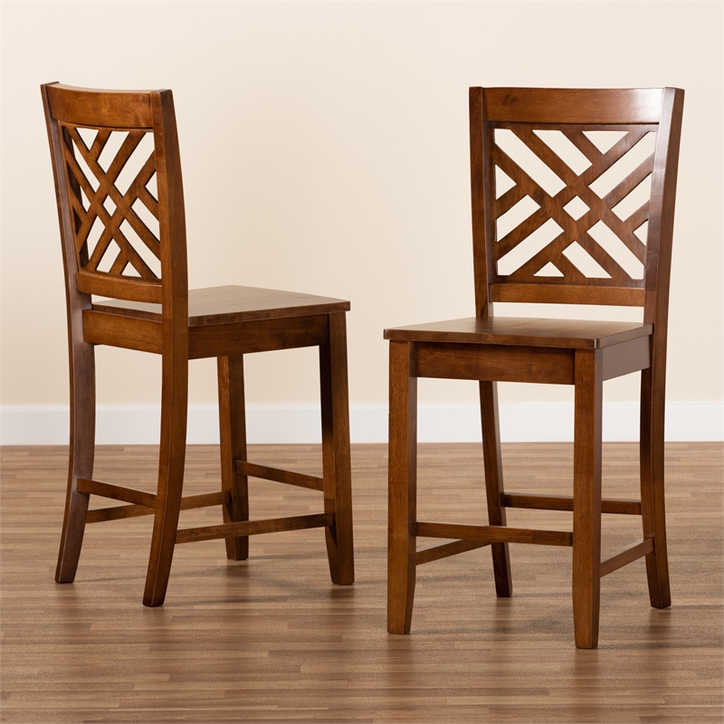 Baxton Studio Caron Walnut Brown Finished Wood 2-Piece Counter Stool Set