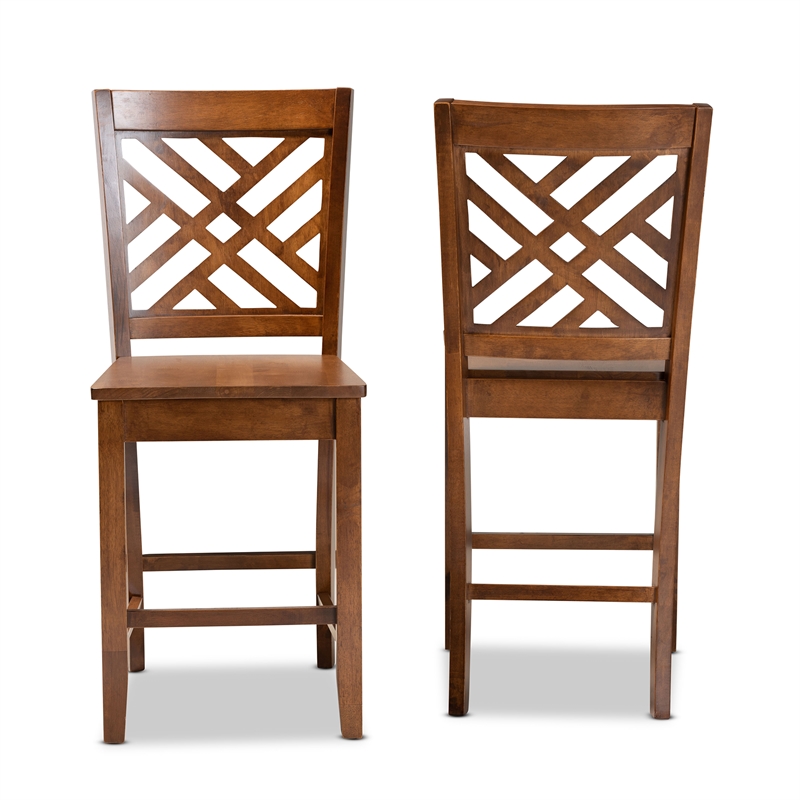 Baxton Studio Caron Walnut Brown Finished Wood 2-Piece Counter Stool Set