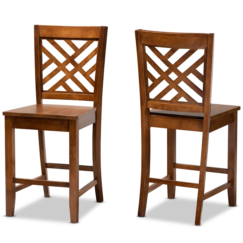 Baxton Studio Caron Walnut Brown Finished Wood 2-Piece Counter Stool Set