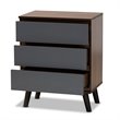 Baxton Studio Roldan Walnut and Grey Finished Wood 3-Drawer Bedroom Chest