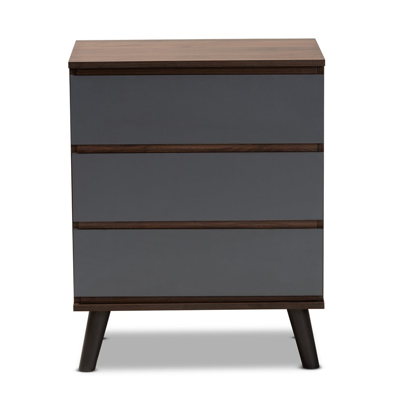 Baxton Studio Roldan Walnut and Grey Finished Wood 3-Drawer Bedroom Chest
