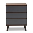 Baxton Studio Roldan Walnut and Grey Finished Wood 3-Drawer Bedroom Chest