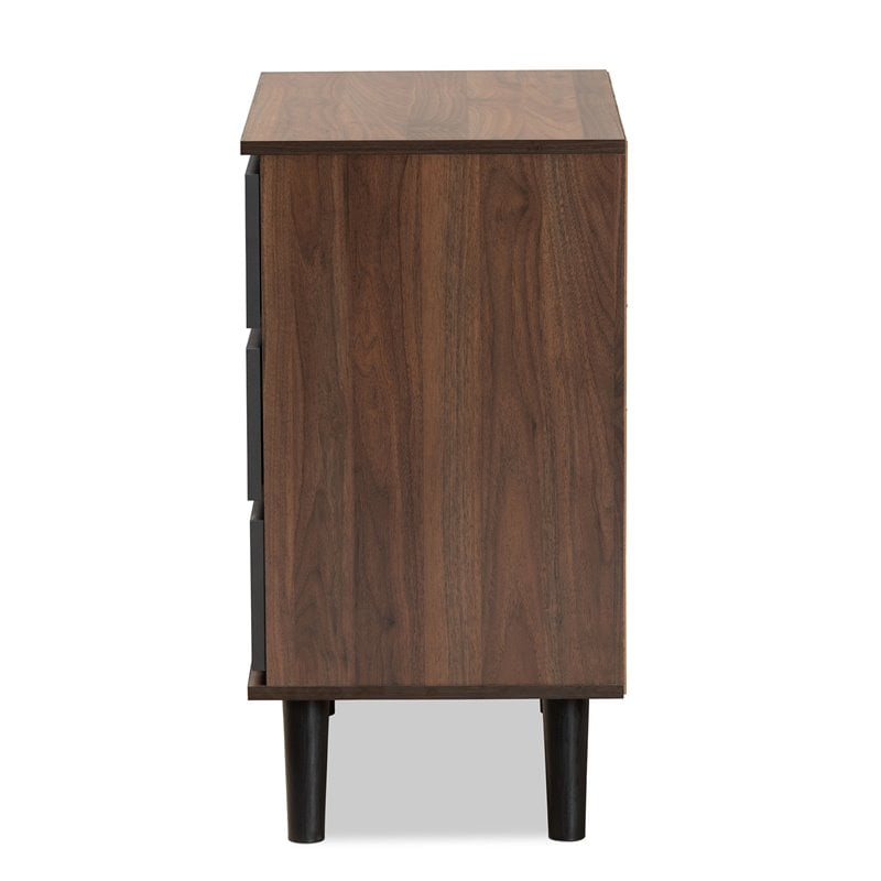 Baxton Studio Roldan Walnut and Grey Finished Wood 3-Drawer Bedroom Chest