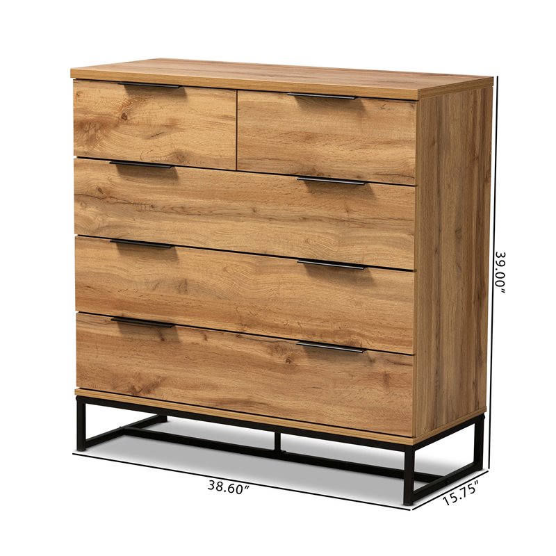 Baxton Studio Franklin 5-Drawer Engineered Wood Bedroom Chest in Oak Brown/Black