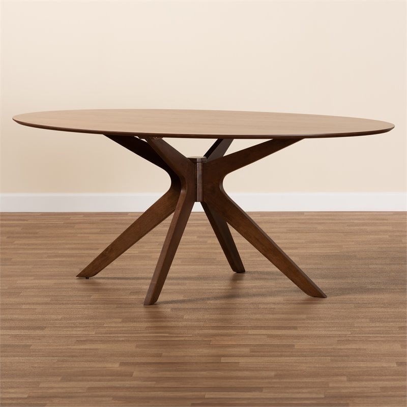 Baxton Studio Monte Modern Walnut Brown Finished Wood 71-Inch Oval Dining Table