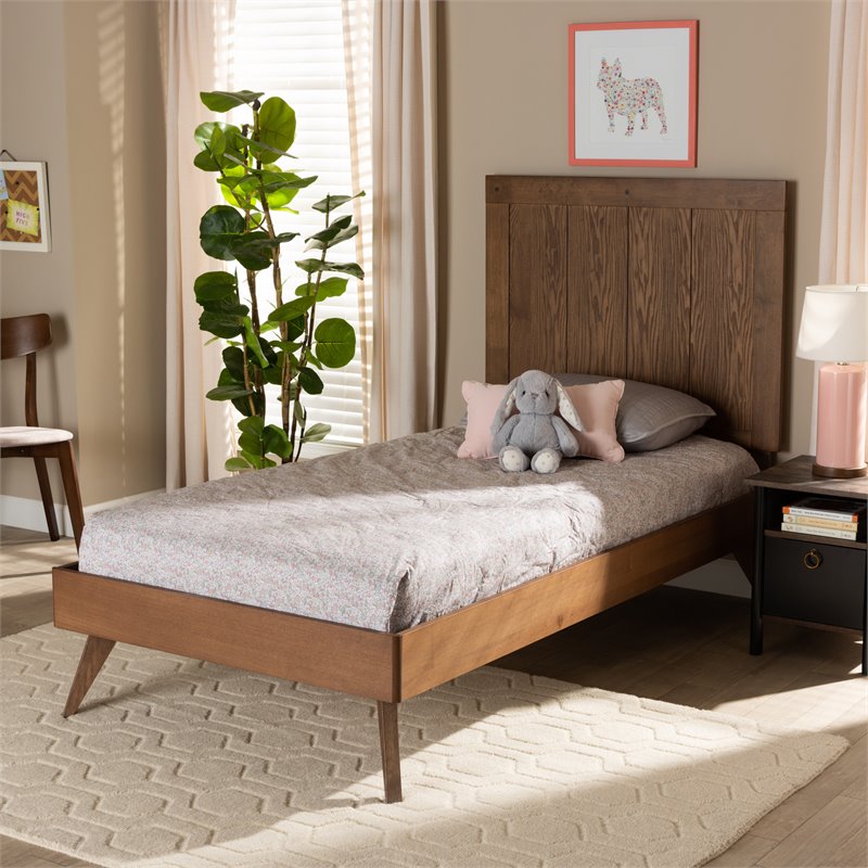 Baxton Studio Amira Ash Walnut Finished Wood Twin Size Platform Bed