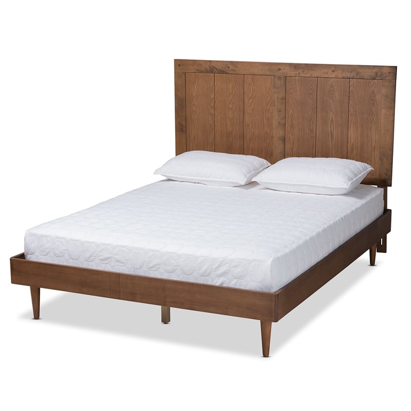 Baxton Studio Nicola Ash Walnut Finished Wood Queen Size Platform Bed