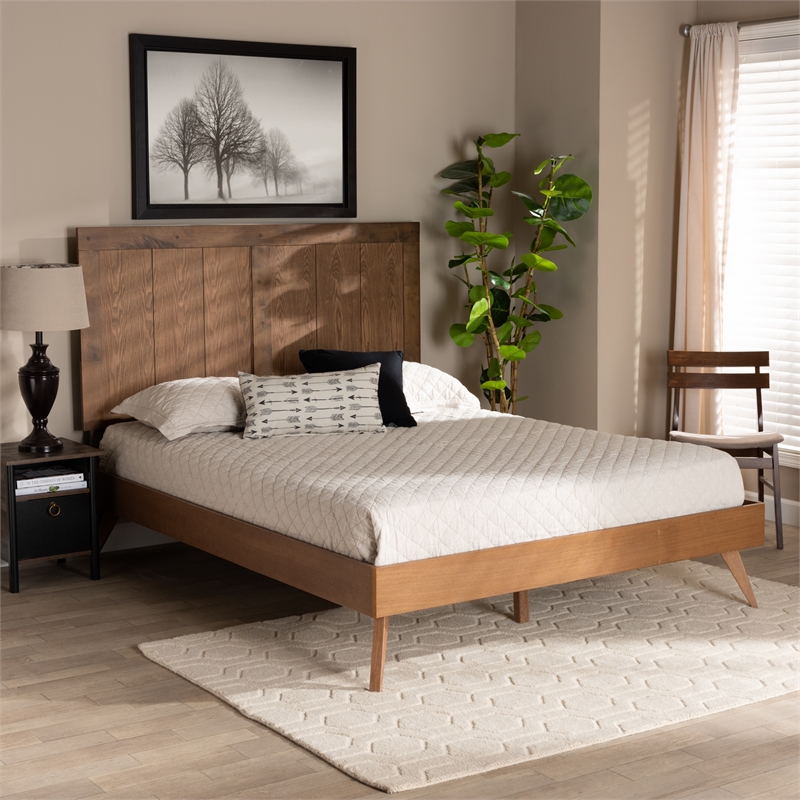 Baxton Studio Toru Ash Walnut Finished Wood King Size Platform Bed