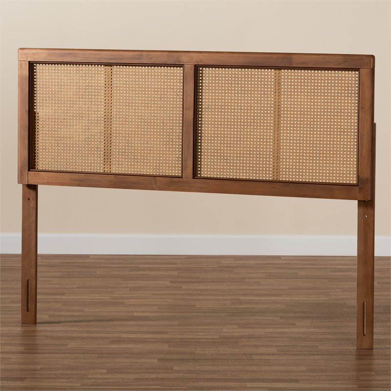 Baxton Studio Gilbert Walnut Finished Wood and Rattan Full Size Headboard