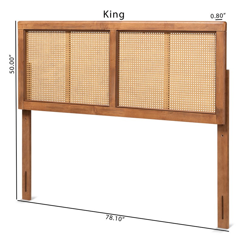 Baxton Studio Gilbert Walnut Finished Wood and Rattan Full Size Headboard