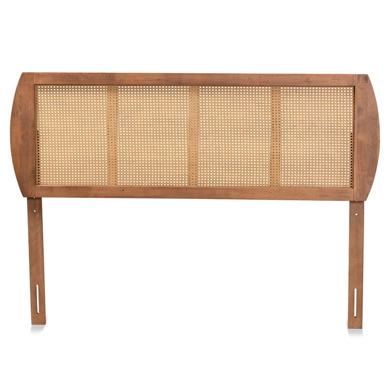 Baxton Studio Harris Walnut Finished Wood and Rattan Full Size Headboard