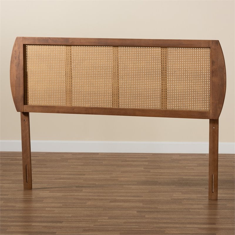 Baxton Studio Harris Walnut Finished Wood and Rattan Full Size Headboard