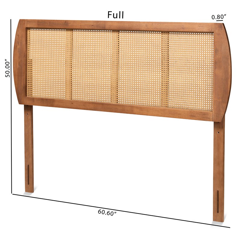 Baxton Studio Harris Walnut Finished Wood and Rattan Full Size Headboard