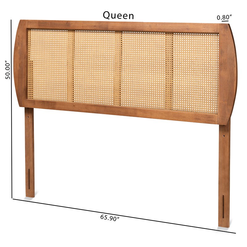 Baxton Studio Harris Walnut Finished Wood and Rattan Full Size Headboard