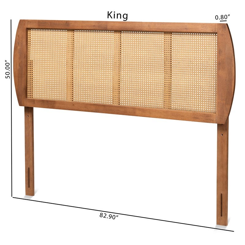 Baxton Studio Harris Walnut Finished Wood and Rattan Full Size Headboard
